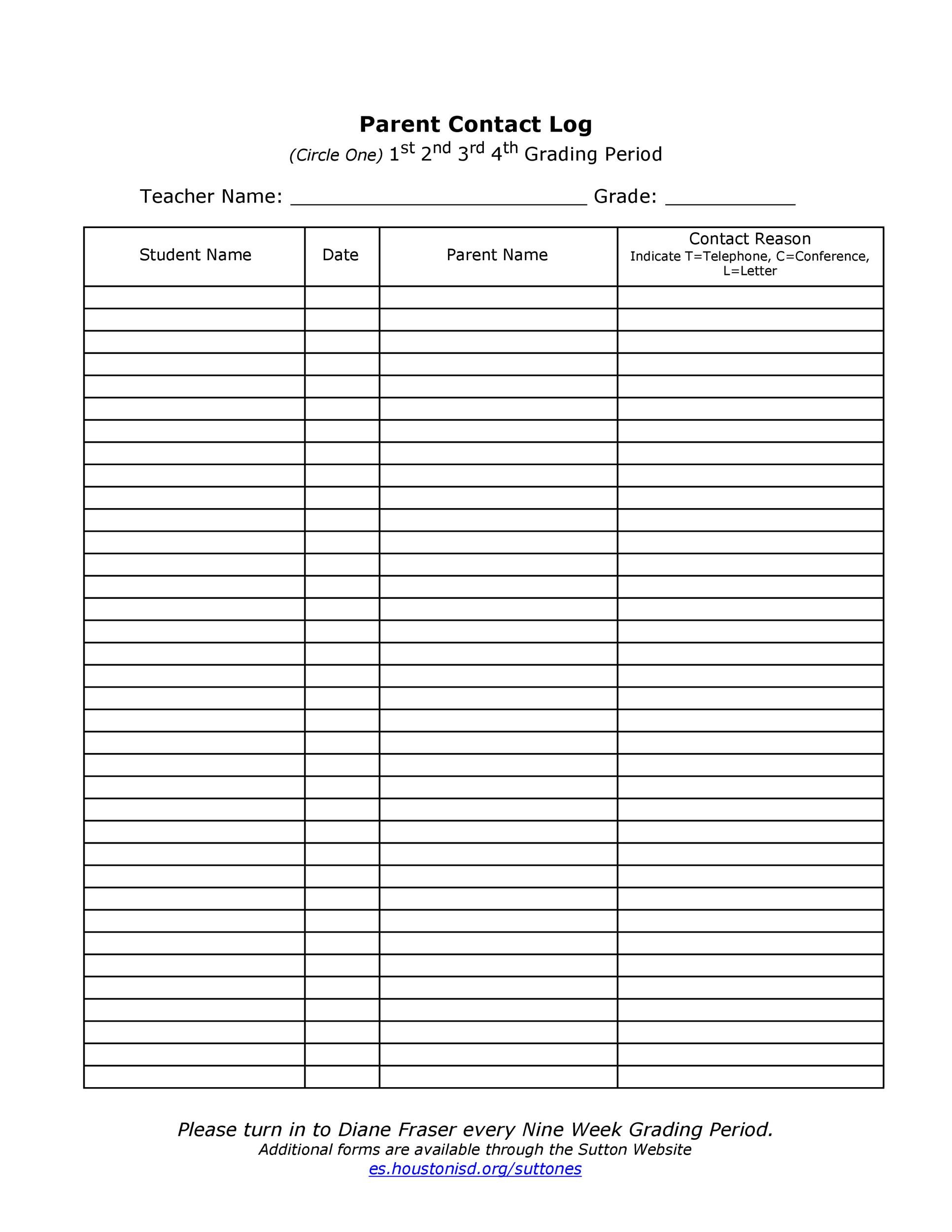 50 Editable Parent Contact Logs (Doc, Excel &amp;amp; Pdf) in Free Printable Parent Communication Log For Teachers