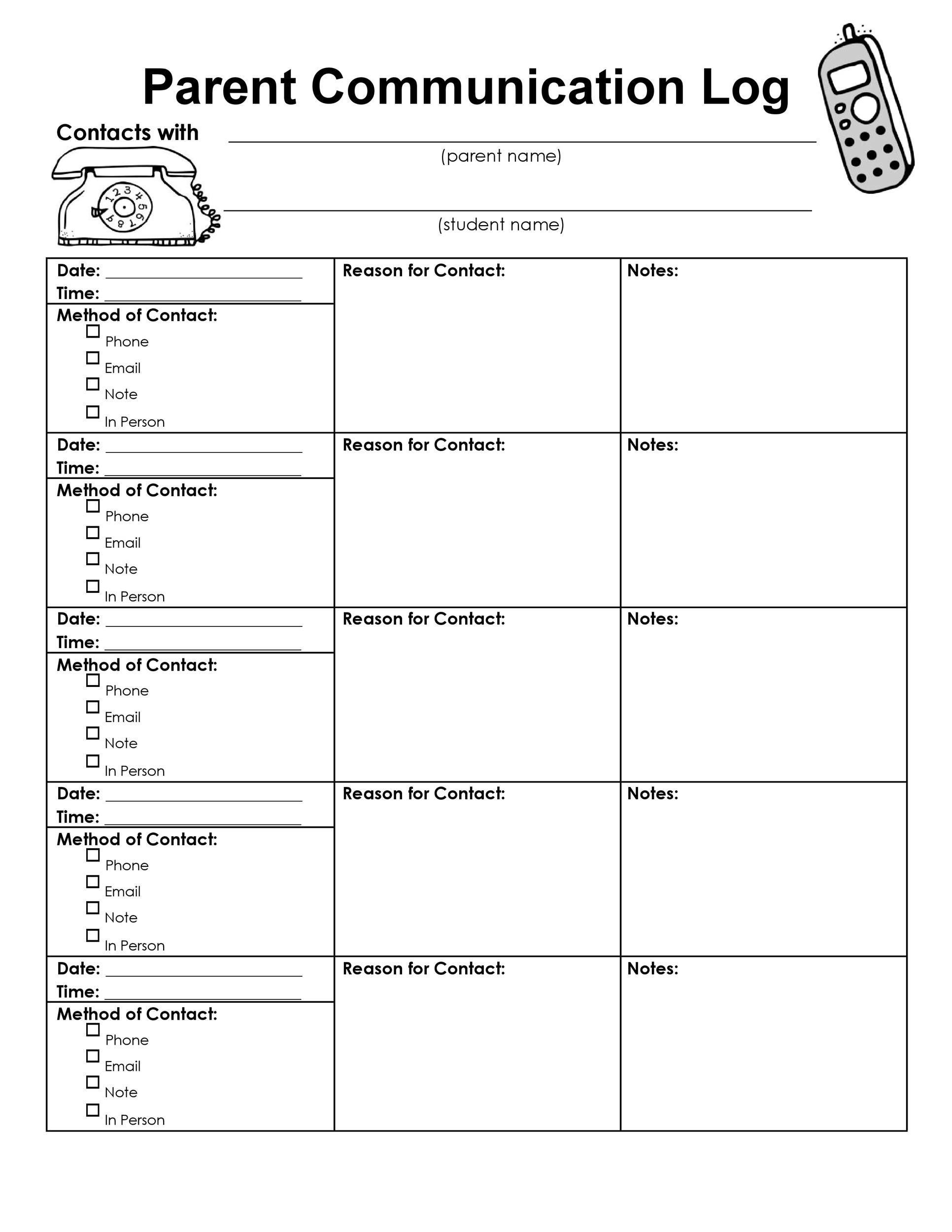 50 Editable Parent Contact Logs (Doc, Excel &amp;amp; Pdf) inside Free Printable Parent Communication Log For Teachers