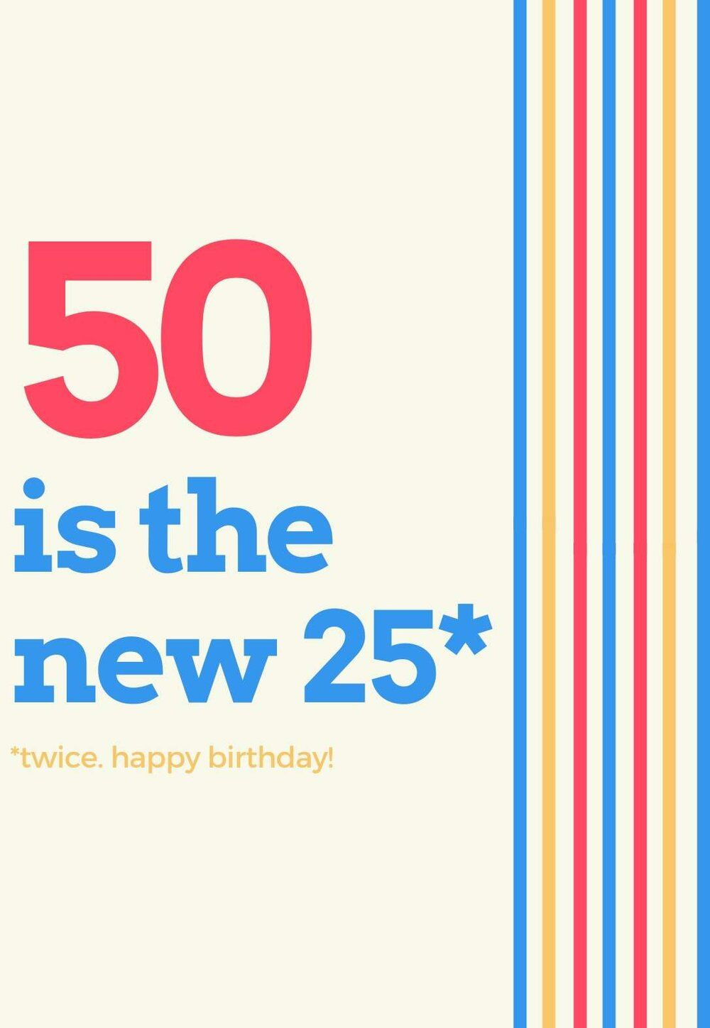 50 Is The New 25' Funny 50Th Birthday Card inside Free Printable 50Th Birthday Cards Funny