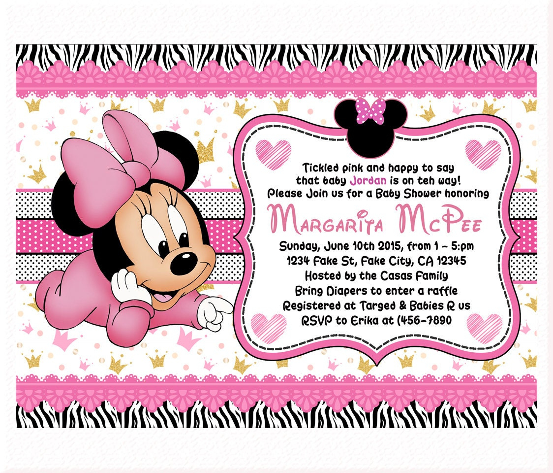 50% Off! - Personalized Invitation Zebra Minnie Mouse Baby Diy Printable  Baby Shower Invitations Digital File- Free Thank You Card! in Free Printable Pink Zebra Baby Shower Invitations