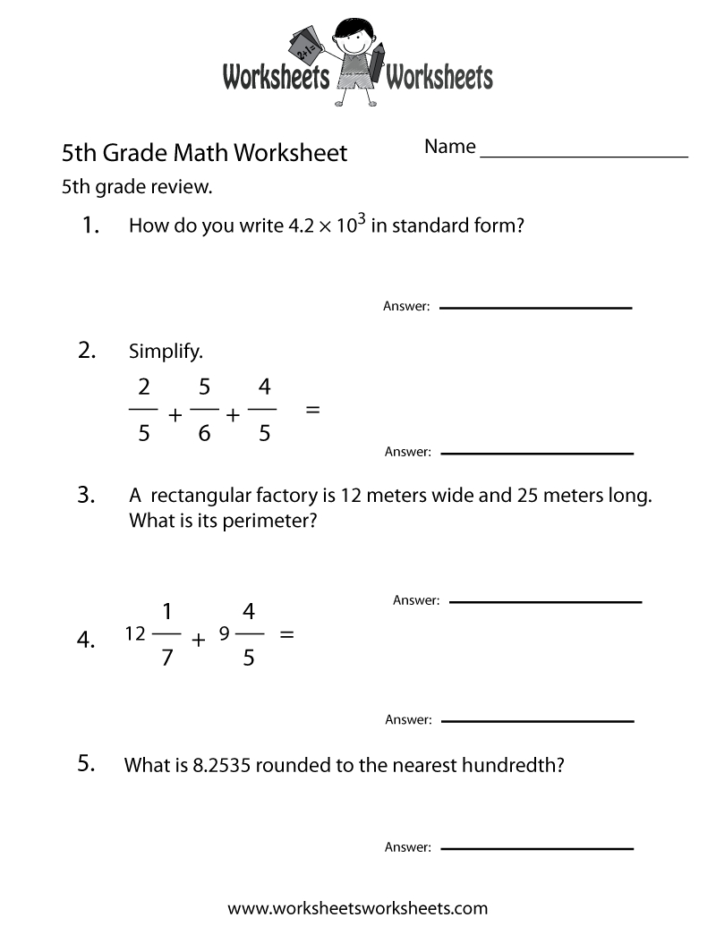 5Th Grade Math Review Worksheet | Worksheets Worksheets inside Free Printable Worksheets for 5th Grade