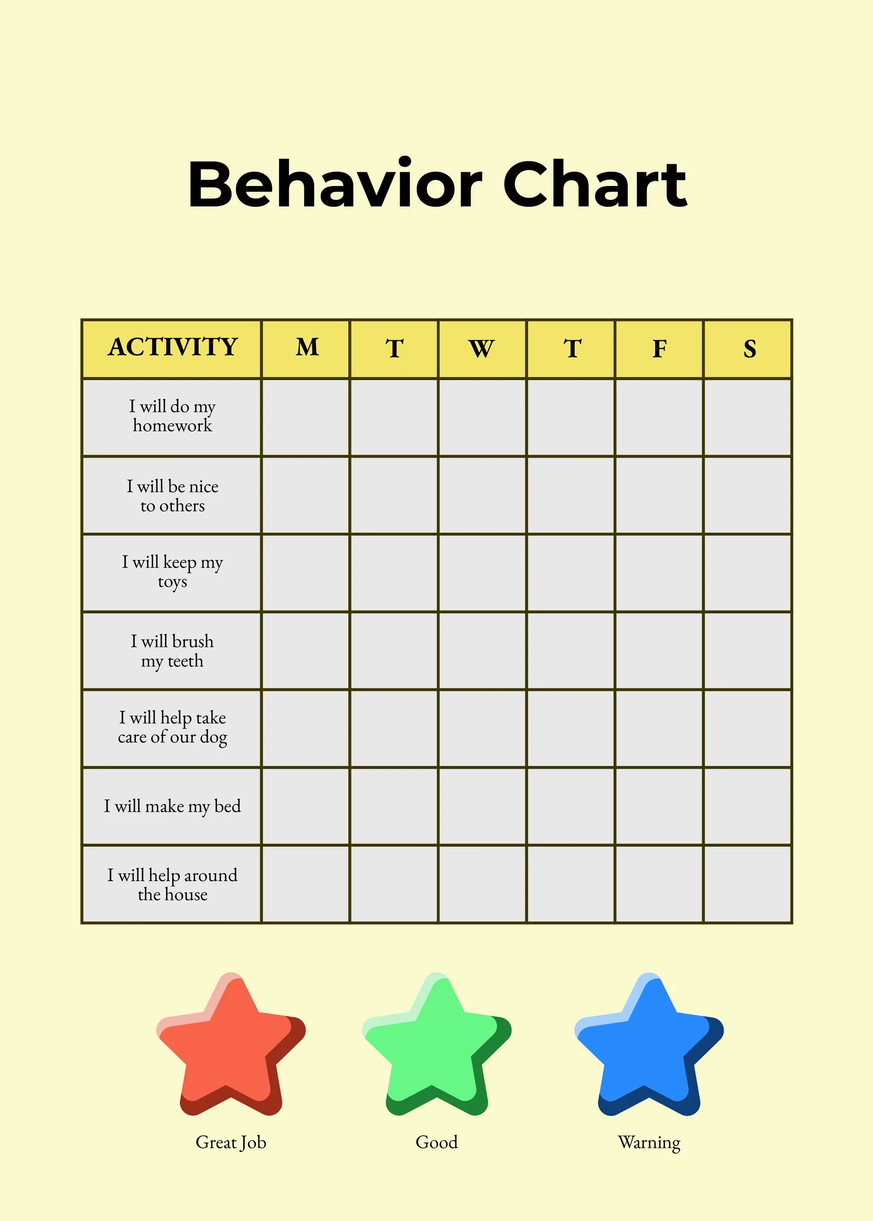 6+ Behavior Chart Templates - Pdf, Doc in Free Printable Charts for Teachers