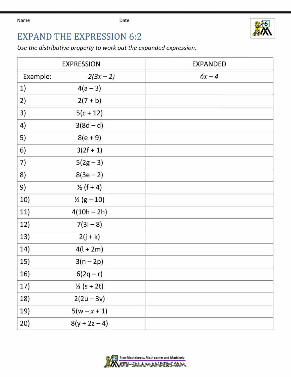 6Th Grade Distributive Property Worksheets with Free Printable Distributive Property Worksheets