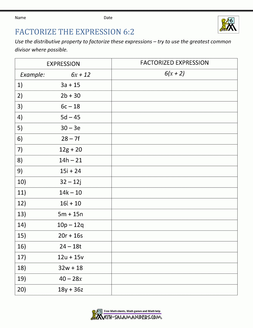 6Th Grade Distributive Property Worksheets with Free Printable Distributive Property Worksheets