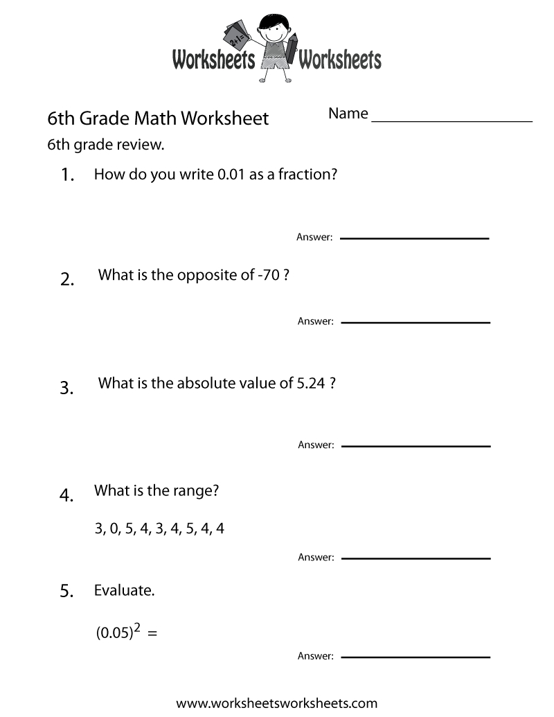 6Th Grade Math Review Worksheet | Worksheets Worksheets intended for Free Printable Math Worksheets for 6th Grade