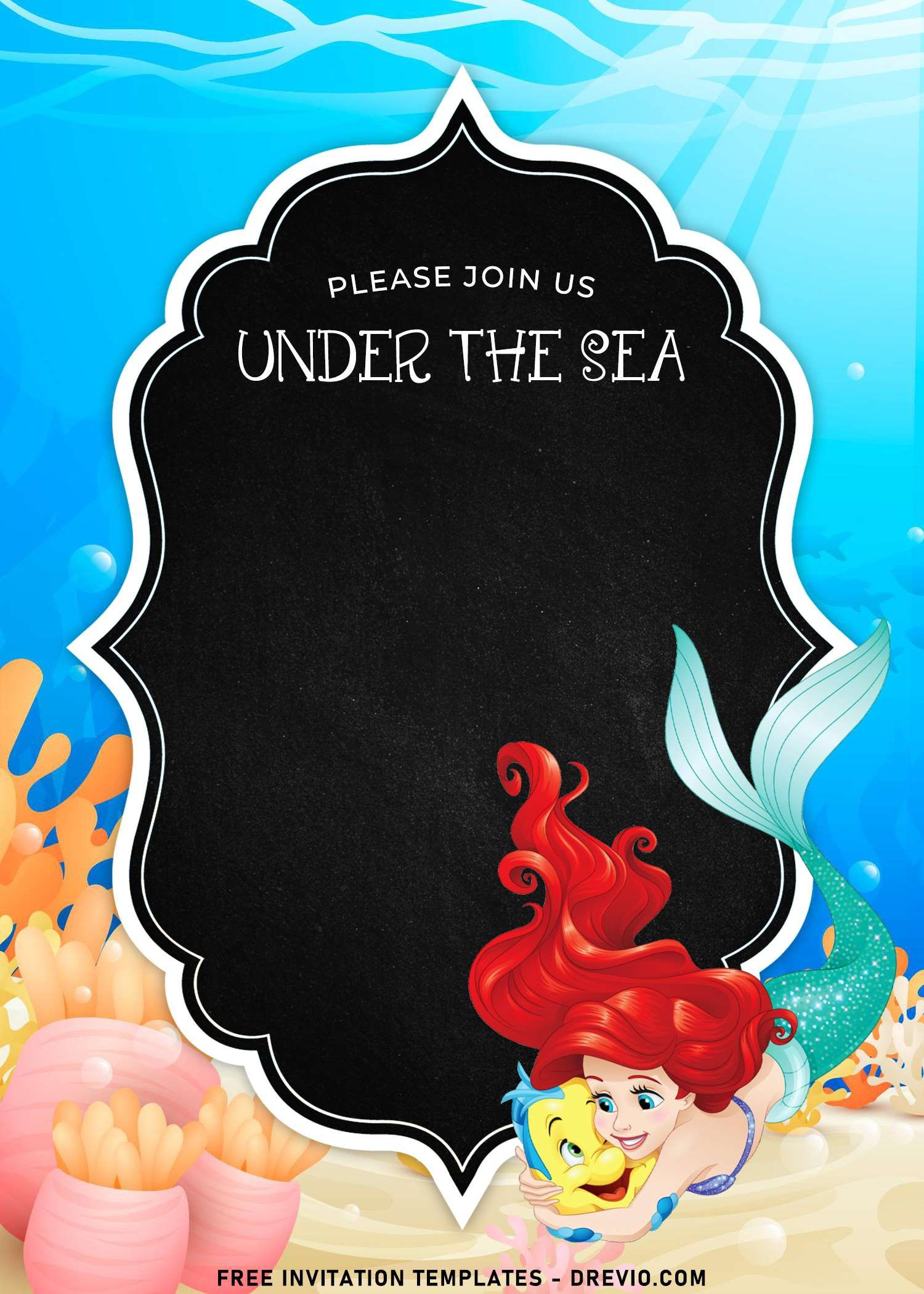 8+ Cartoon Chalkboard Ariel The Little Mermaid Birthday Invitation with regard to Free Little Mermaid Printable Invitations