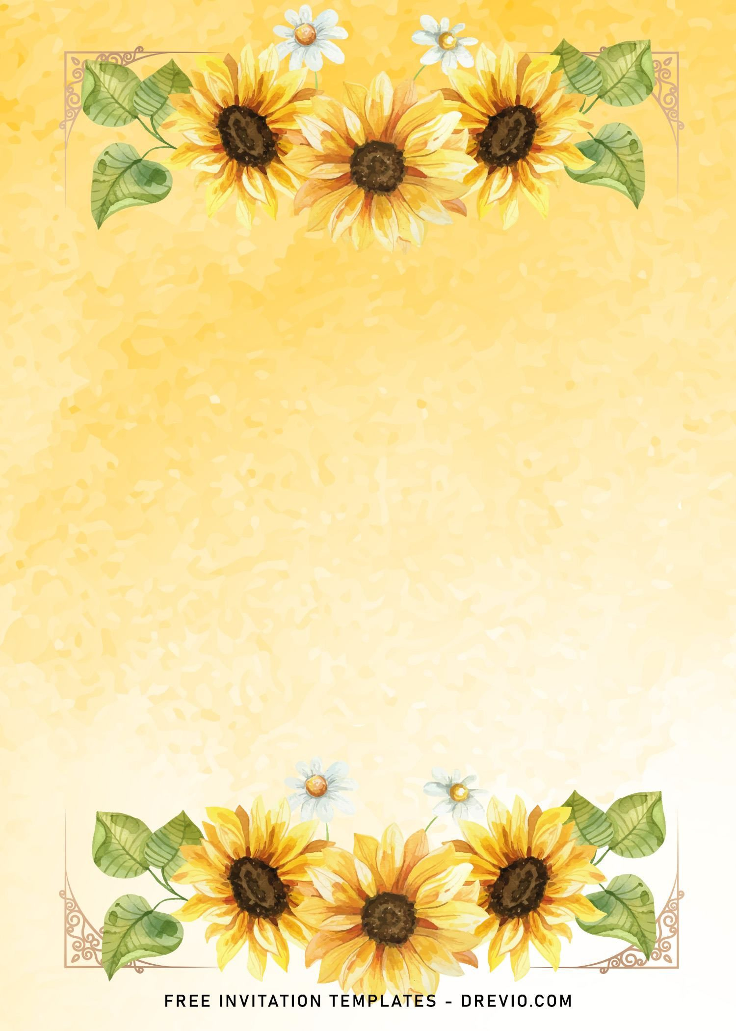 8+ Watercolor Sunflower Wedding Invitation Templates | Sunflower with Free Printable Sunflower Wedding Invitation Templates