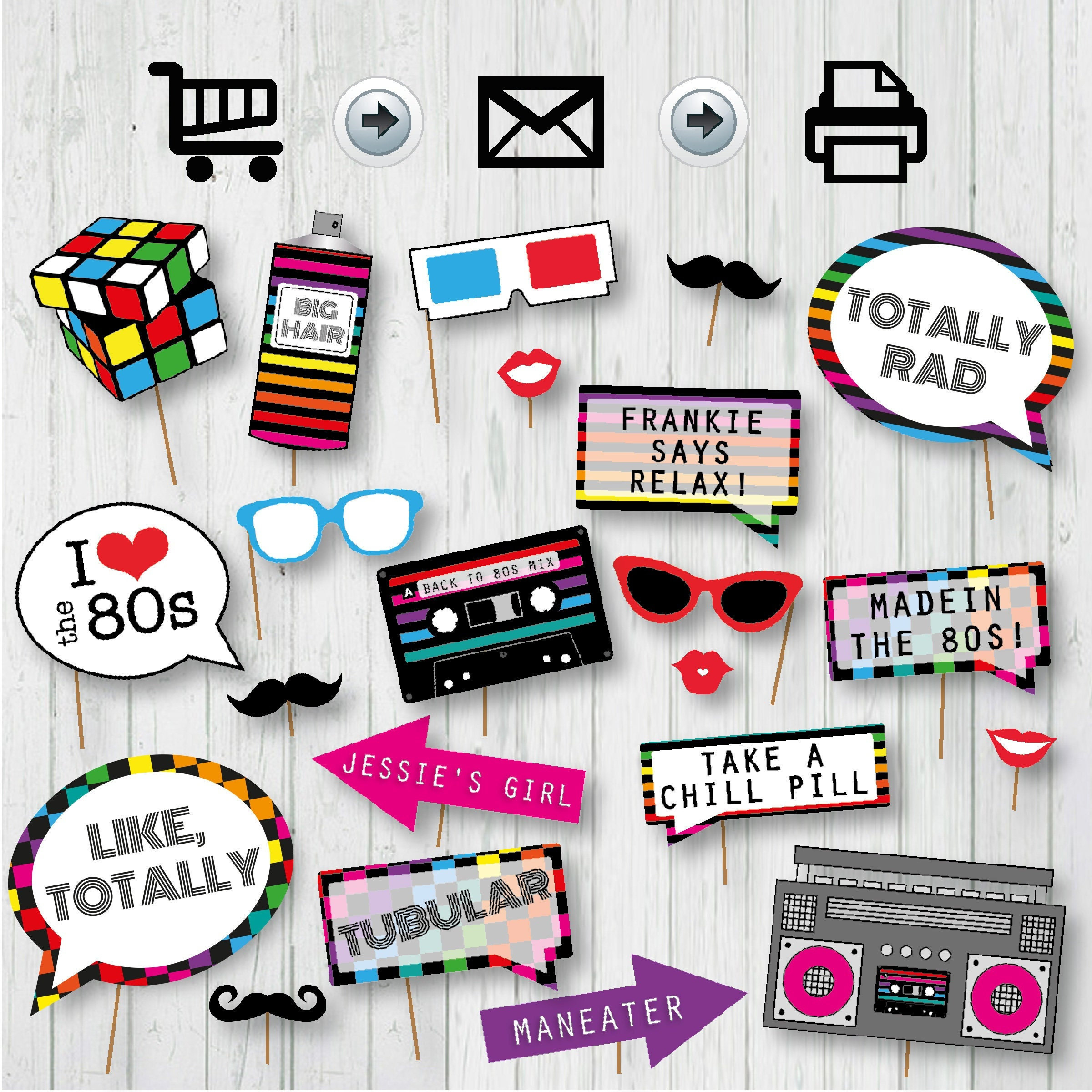 80&amp;#039;S Party Printable Photo Booth Props Signs, Instant Download for 80S Photo Booth Props Printable Free