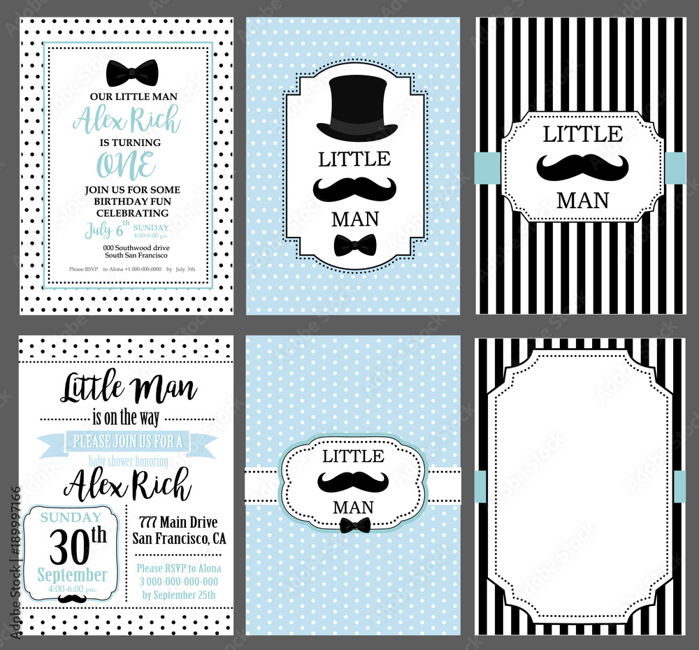 A Set Of Blue, White And Black Templates For Invitations with Free Printable Black and White Baby Shower Invitations