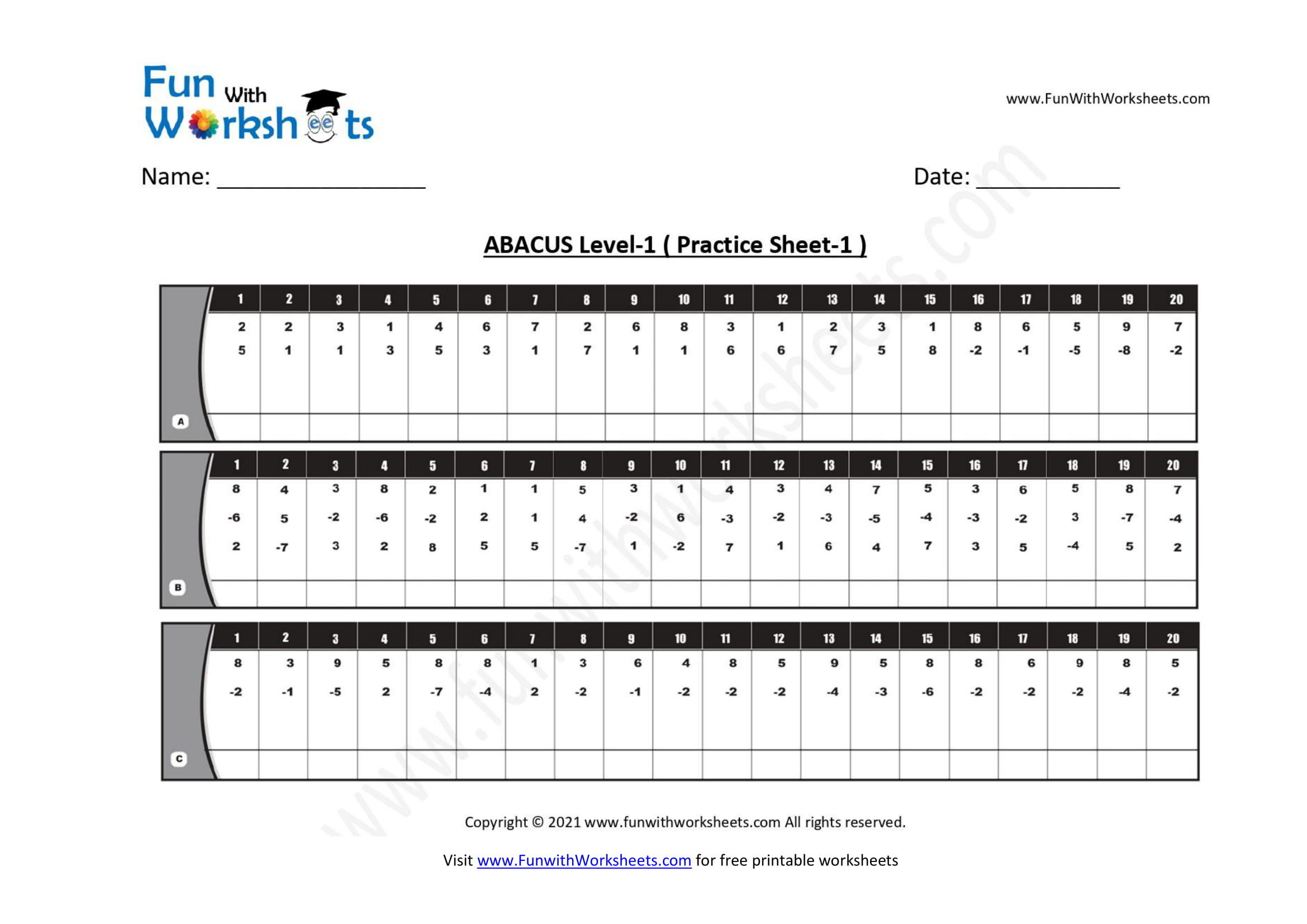 Abacus Practice Worksheets Level 1 - Funwithworksheets intended for Free Printable Abacus Worksheets