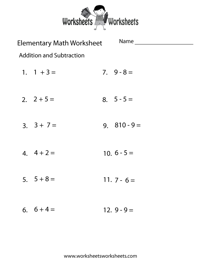 Addition And Subtraction Elementary Math Worksheet | Worksheets pertaining to Free Printable Math Worksheets Addition And Subtraction