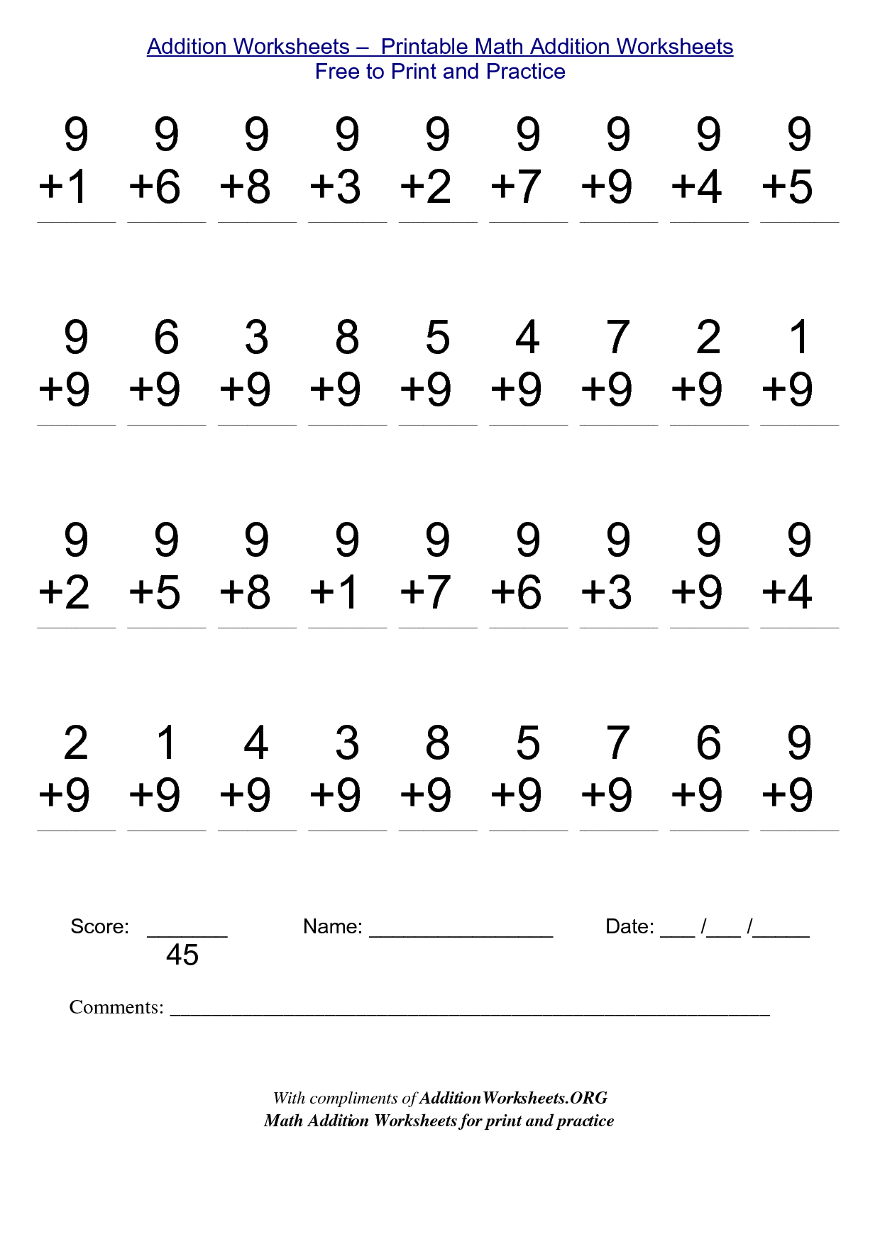 Addition Worksheets For 2Nd Grade intended for Free Printable Math Sheets