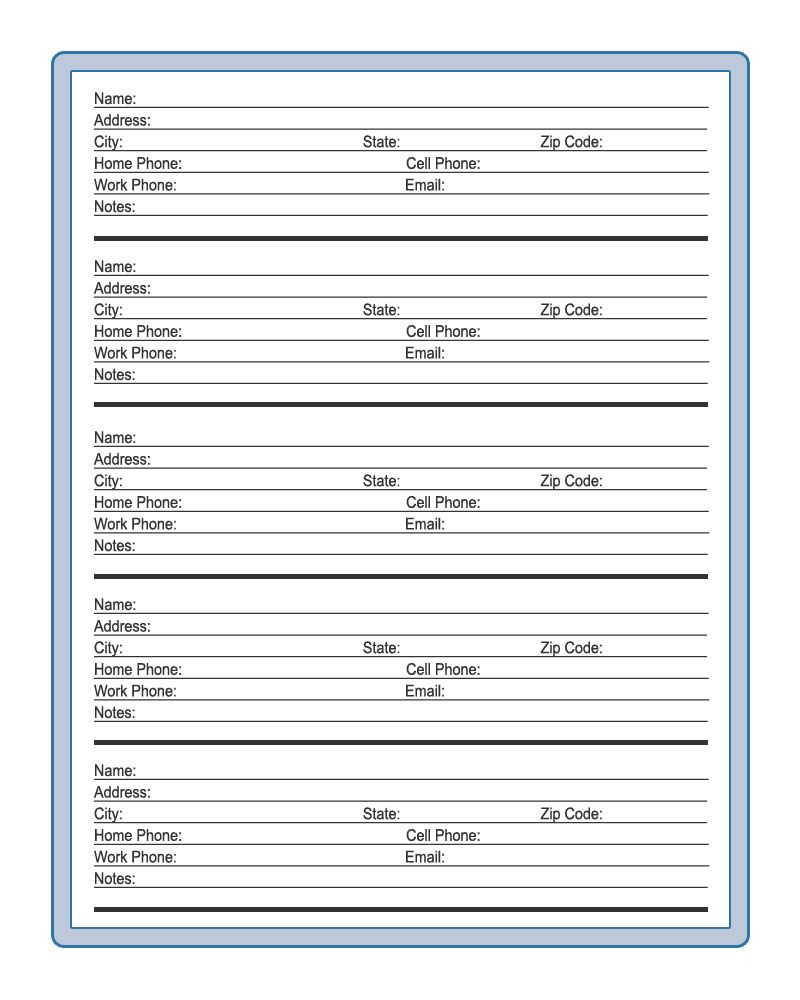 Address Book Entry Printable For A Family Or Household Binder within Free Printable Address Book Pages