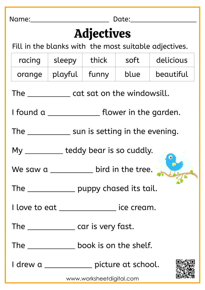 Adjectives - Worksheet Digital in Free Printable Esl Grammar Worksheets