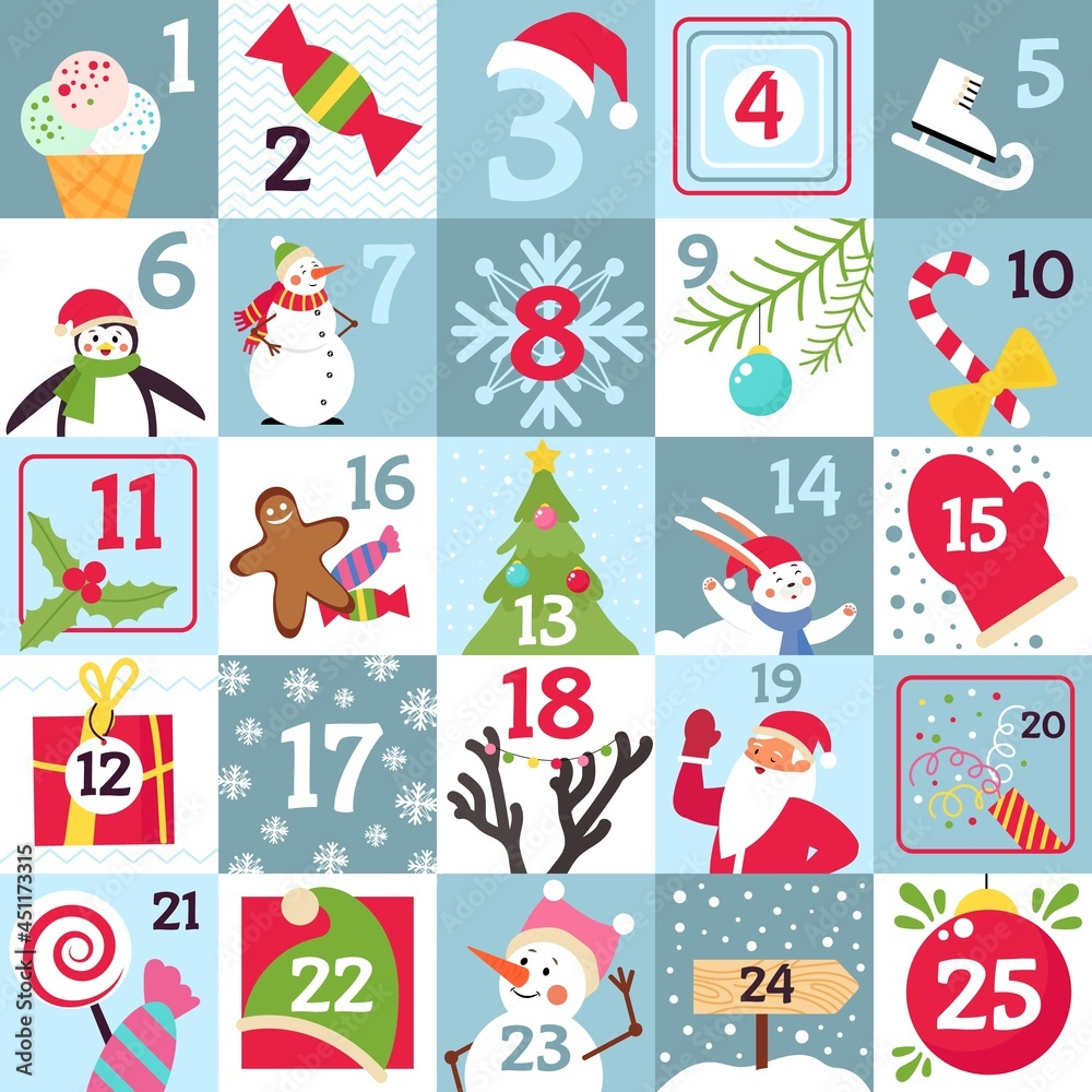 Advent Calendar. Printable Christmas Gift, Countdown Day Numbers with Free Printable Advent Numbers