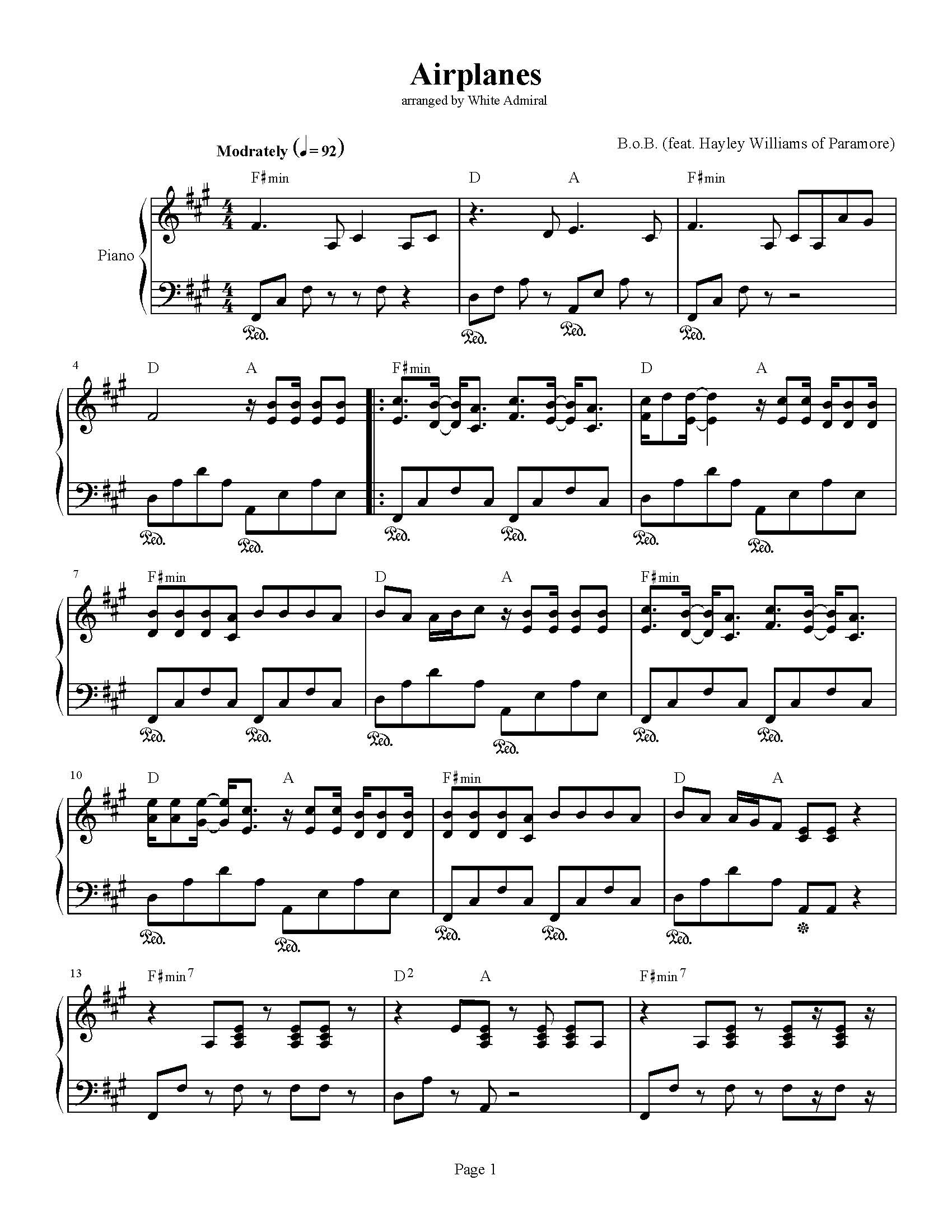 Airplanes - B.o.b. (Feat. Hayley Williams Of Paramore) | True with regard to Airplanes Piano Sheet Music Free Printable