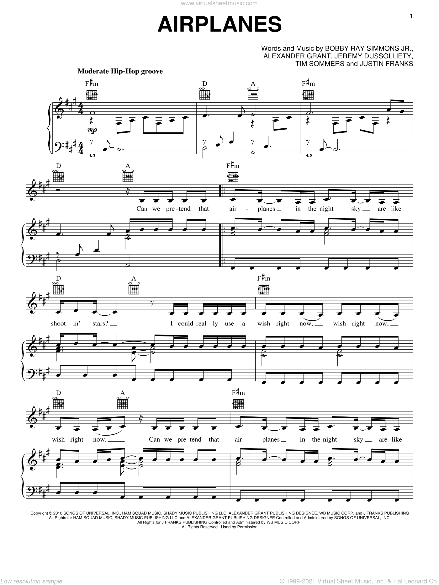 Airplanes Sheet Music For Voice, Piano Or Guitar (Pdf) in Airplanes Piano Sheet Music Free Printable