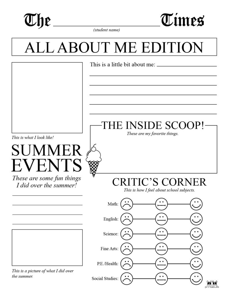 All About Me Printable Worksheets - 50 Free Printables | Printabulls pertaining to Free Printable Worksheets for Highschool Students