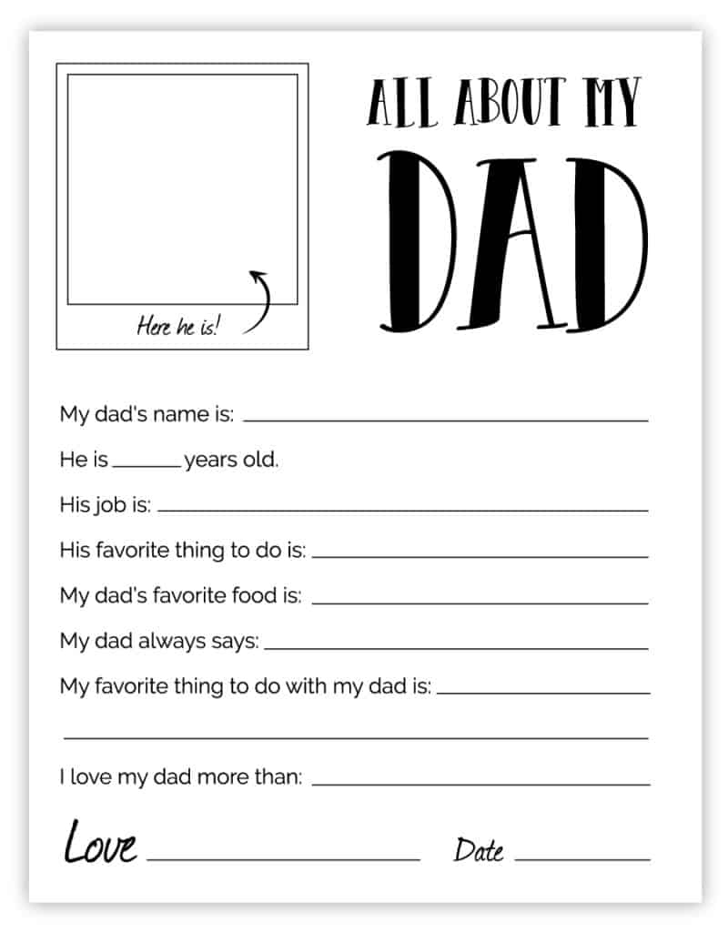 All About My Dad - Free Printable Father'S Day Gift within Free Printable Dad Questionnaire