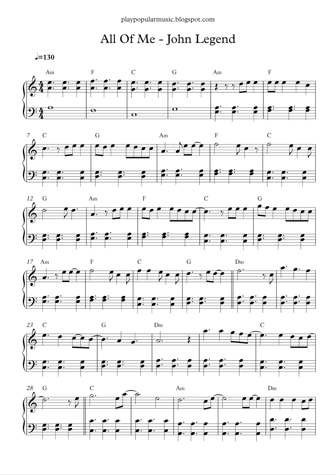 All Of Me - John Legend Piano Sheet Music with regard to All Of Me Easy Piano Sheet Music Free Printable