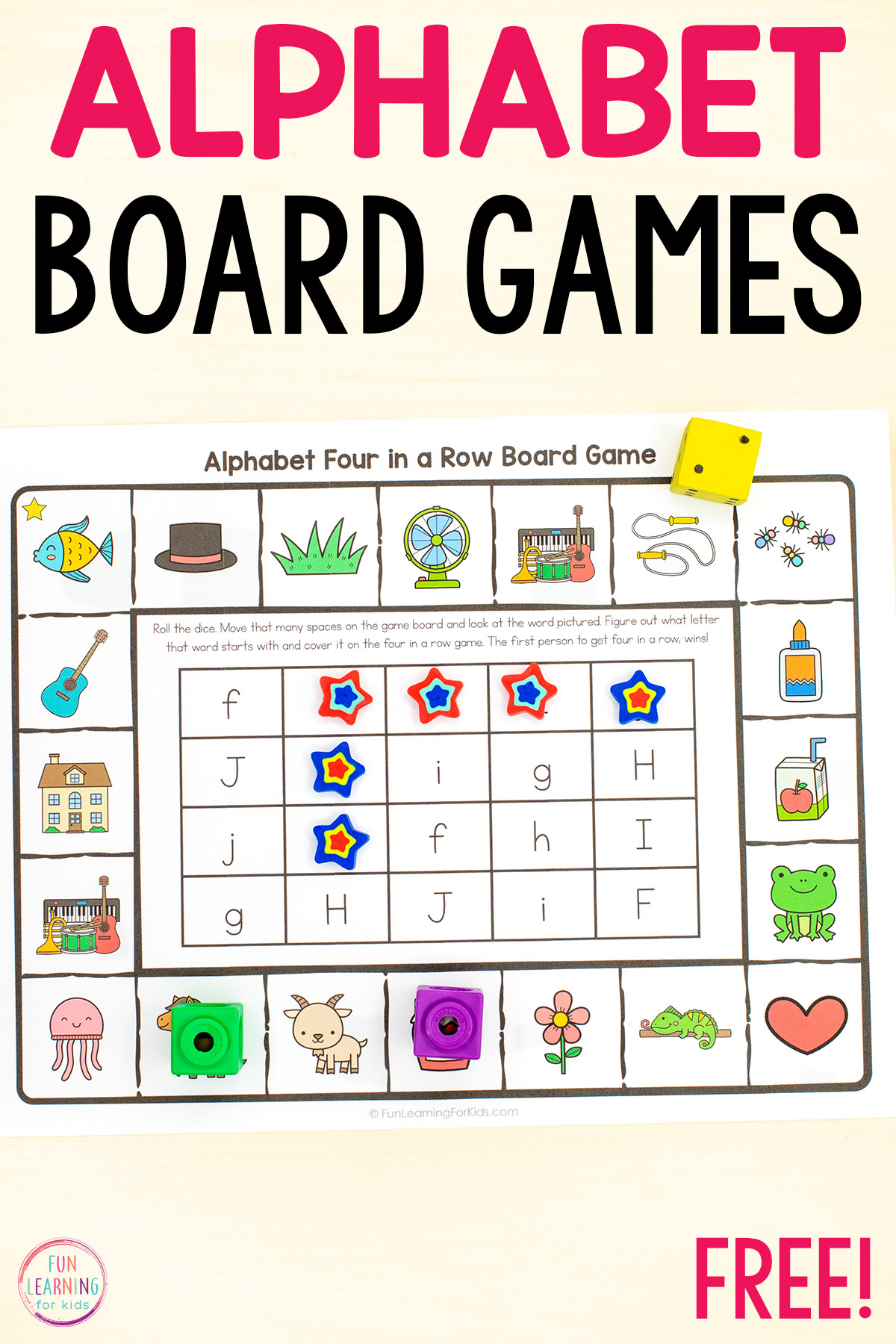 Alphabet Four In A Row Board Game - Beginning Sounds Game with regard to Free Printable Alphabet Board Games