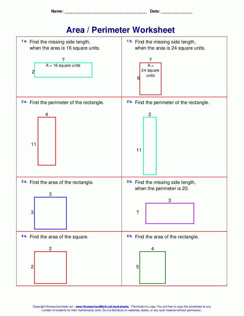 Area And Perimeter Worksheets (Rectangles And Squares) | Area And with regard to Free Printable Perimeter Worksheets 3Rd Grade