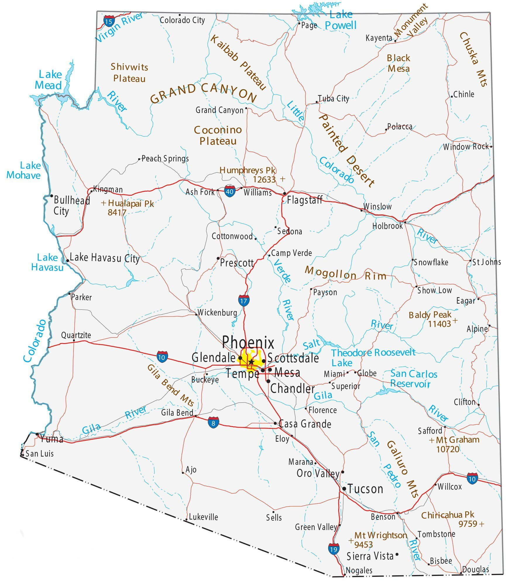 Arizona Map - Cities And Roads - Gis Geography inside Free Printable Map of Arizona