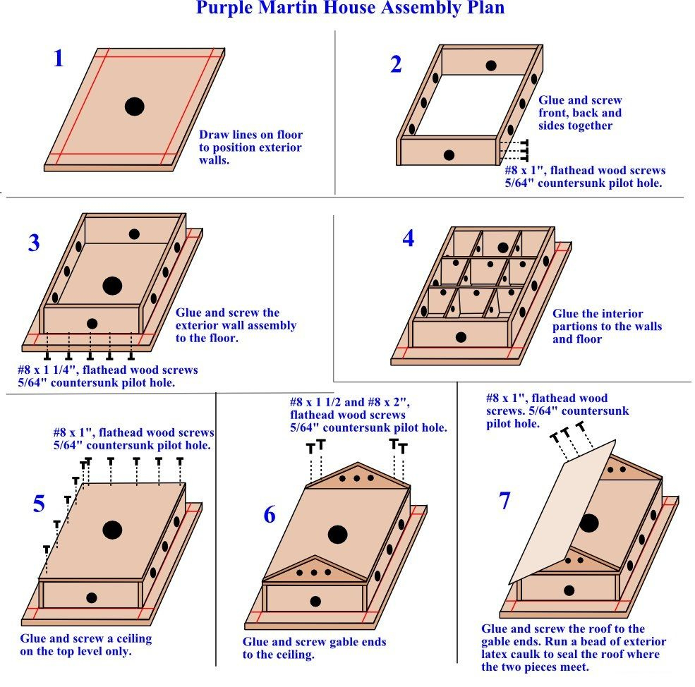 Assembly Drawings To Assist In Assembling The Purple Martin House inside Free Printable Purple Martin House Plans