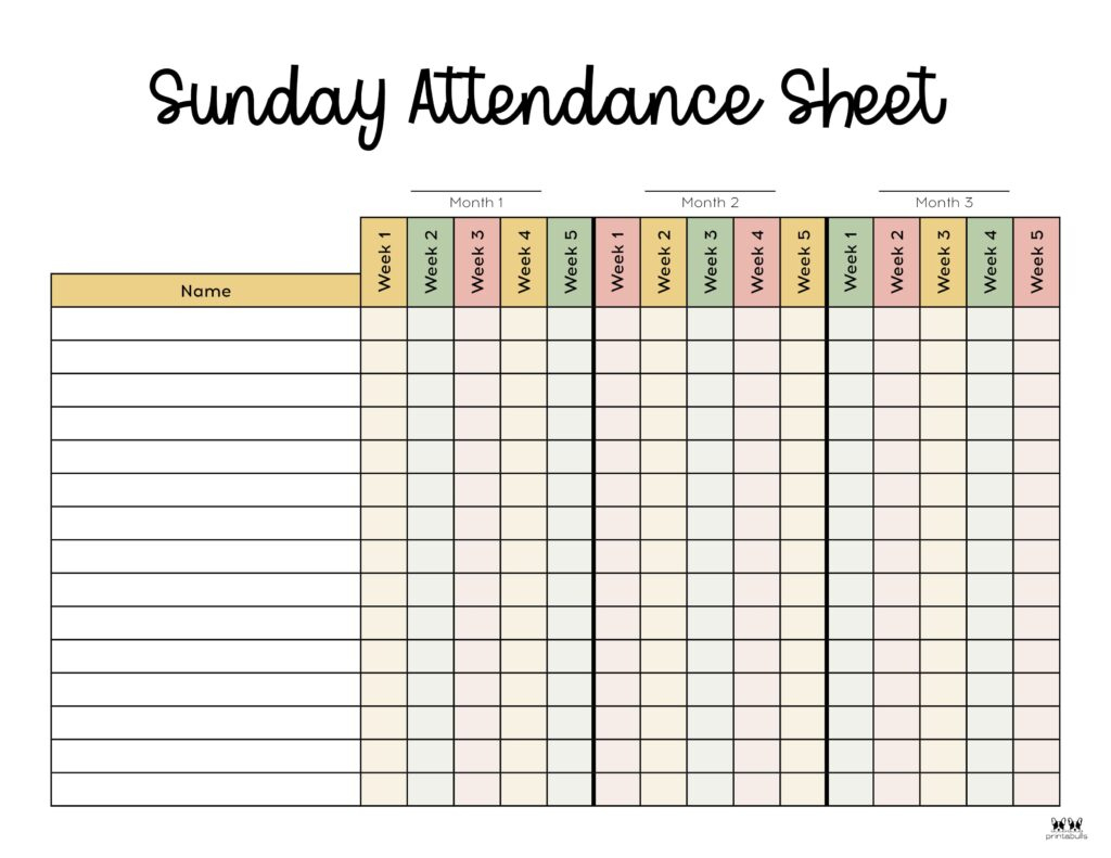 Attendance Sheets - 52 Free Printables | Printabulls pertaining to Free Printable Attendance Sheet