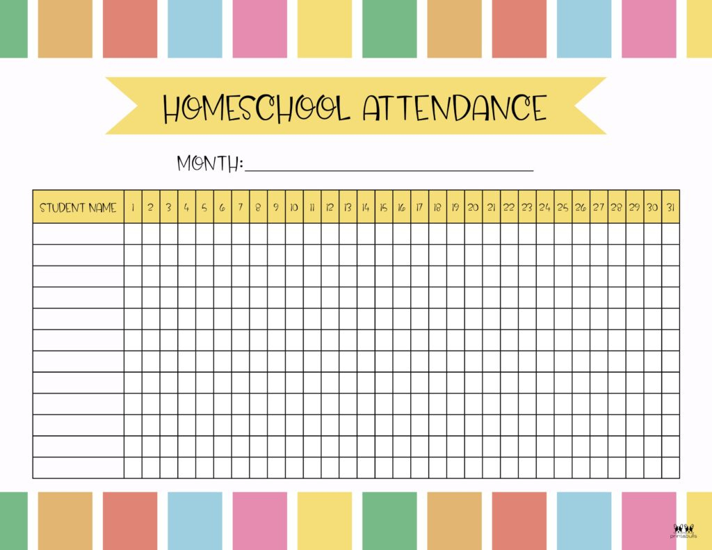 Attendance Sheets - 52 Free Printables | Printabulls with Free Printable Attendance Sheets For Homeschool