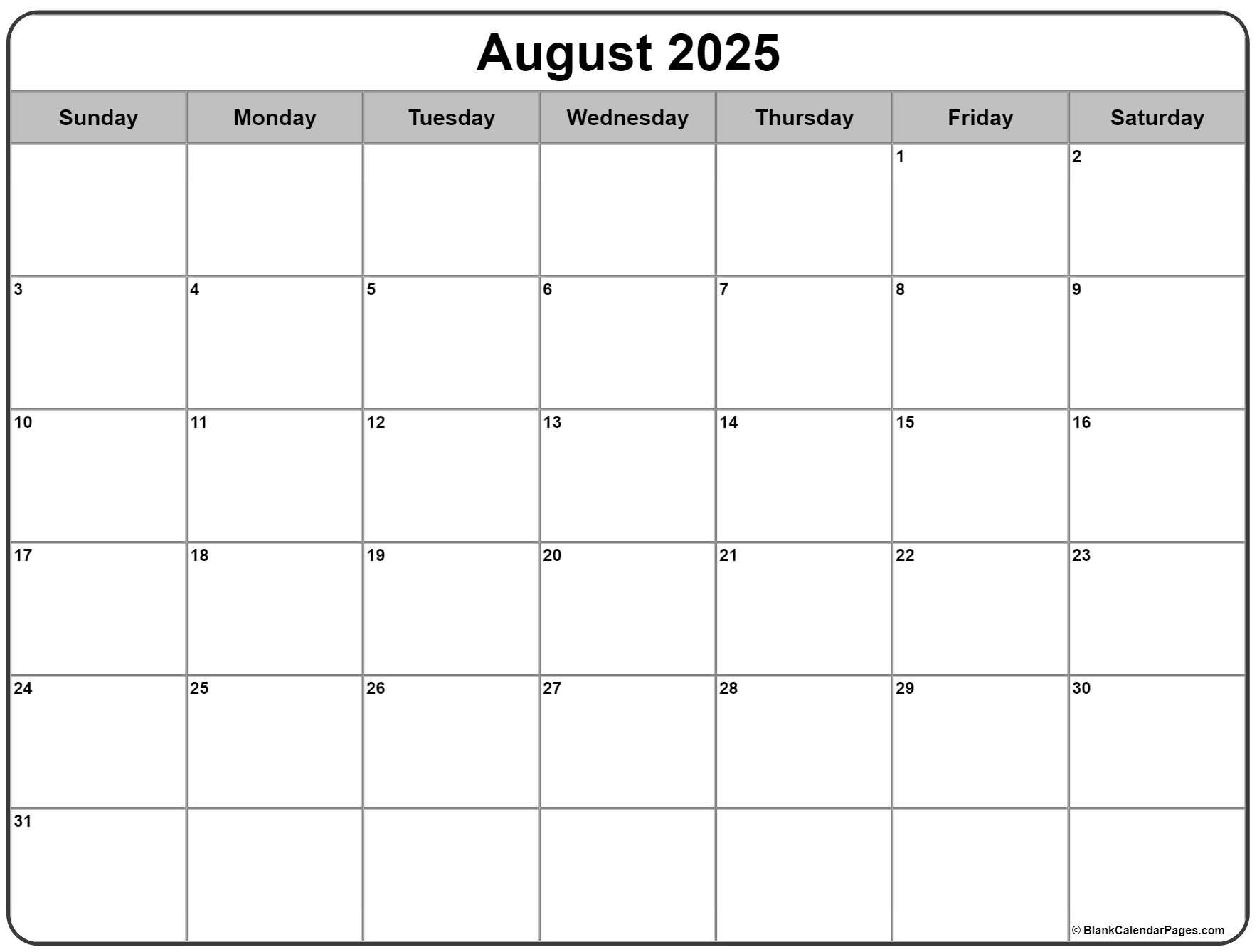 August 2025 Calendar | Free Printable Calendar intended for Free Printable August 2025