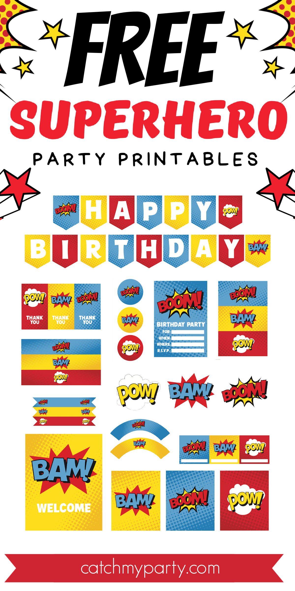 Awesome Superhero Party Printables (Free Download)! | Catch My Party pertaining to Free Superhero Party Printables