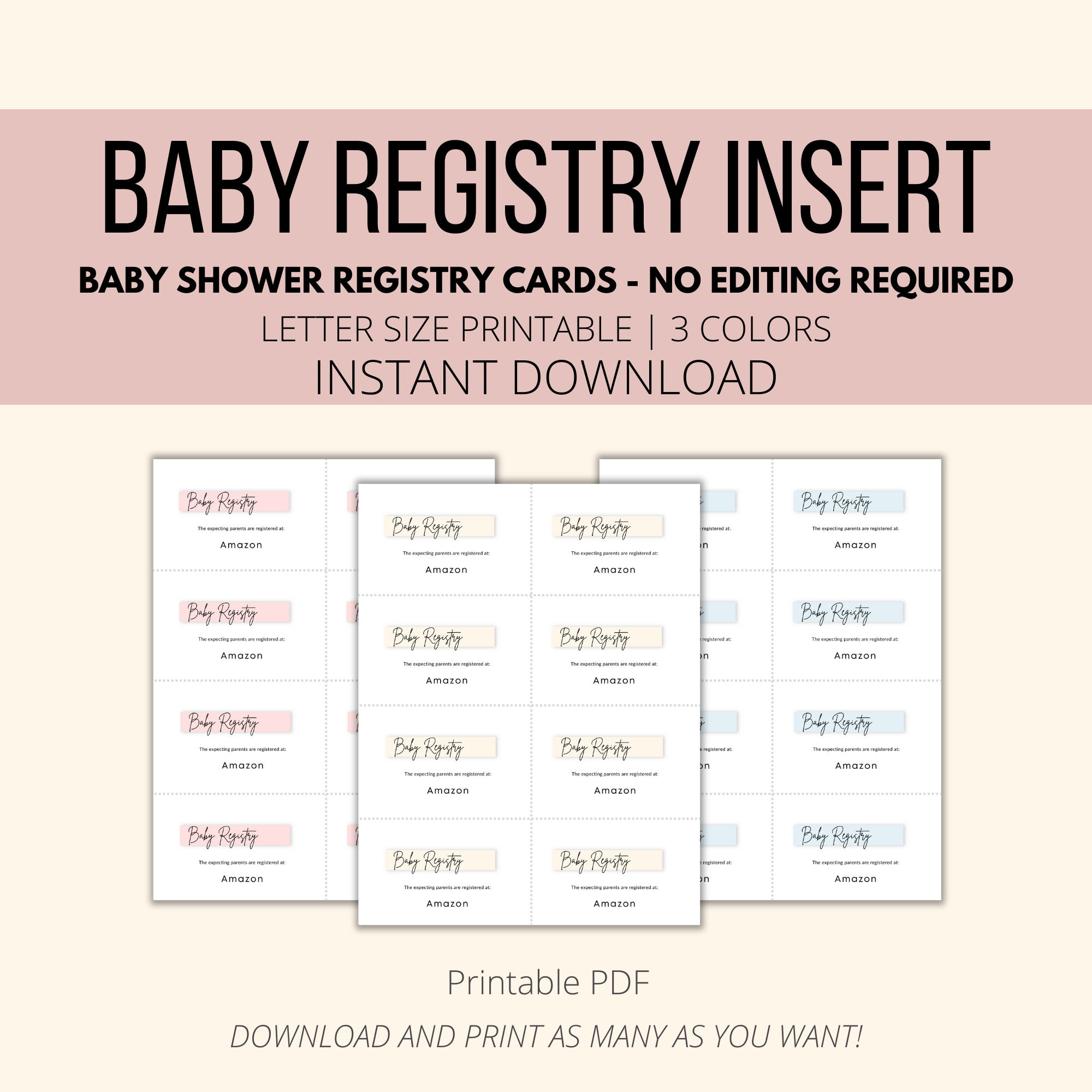 Baby Registry Inserts Printable, Baby Registry Card Pdf, Baby intended for Free Printable Registry Cards