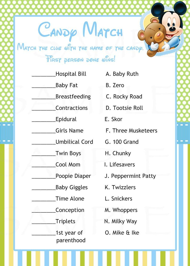 Baby Shower Games Disney Baby Mickey Mouse Inspired Baby | Etsy with Free Printable Mickey Mouse Baby Shower Games