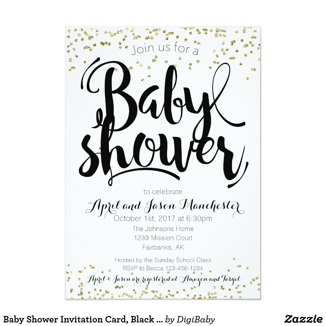 Baby Shower Invitation Card, Black White &amp;amp; Gold Black, White And with regard to Free Printable Black and White Baby Shower Invitations