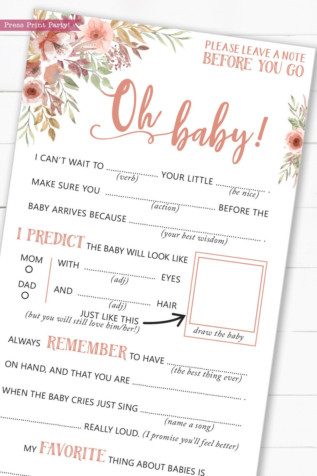 Baby Shower Mad Libs, Printable Baby Shower Games, Advice in Baby Shower Mad Libs Printable Free