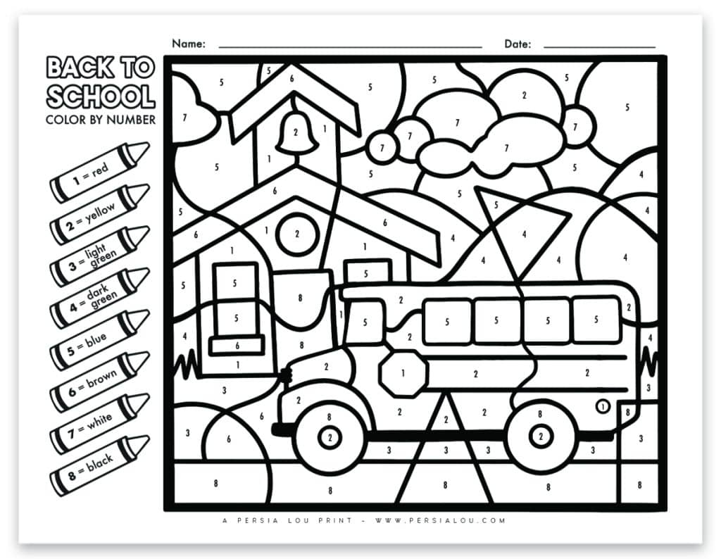 Back To School Colornumber Free Printable - Persia Lou intended for Free Printable Color By Number