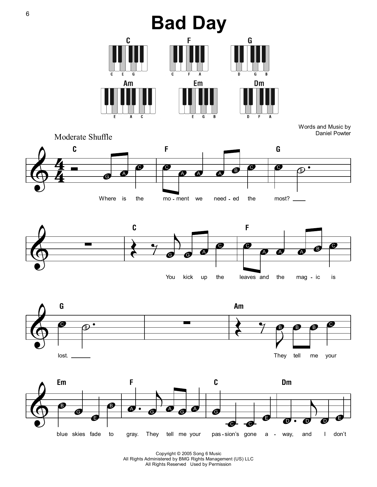 Bad Day Sheet Music | Daniel Powter | Super Easy Piano for Bad Day Piano Sheet Music Free Printable