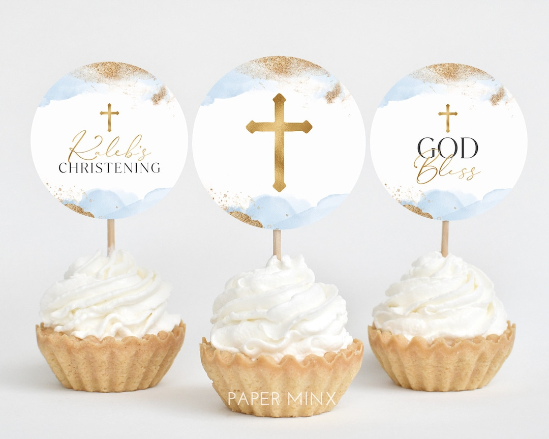 Baptism Cupcake Toppers, Christening Cupcake Toppers, Printable in Baptism Cupcake Toppers Printable Free