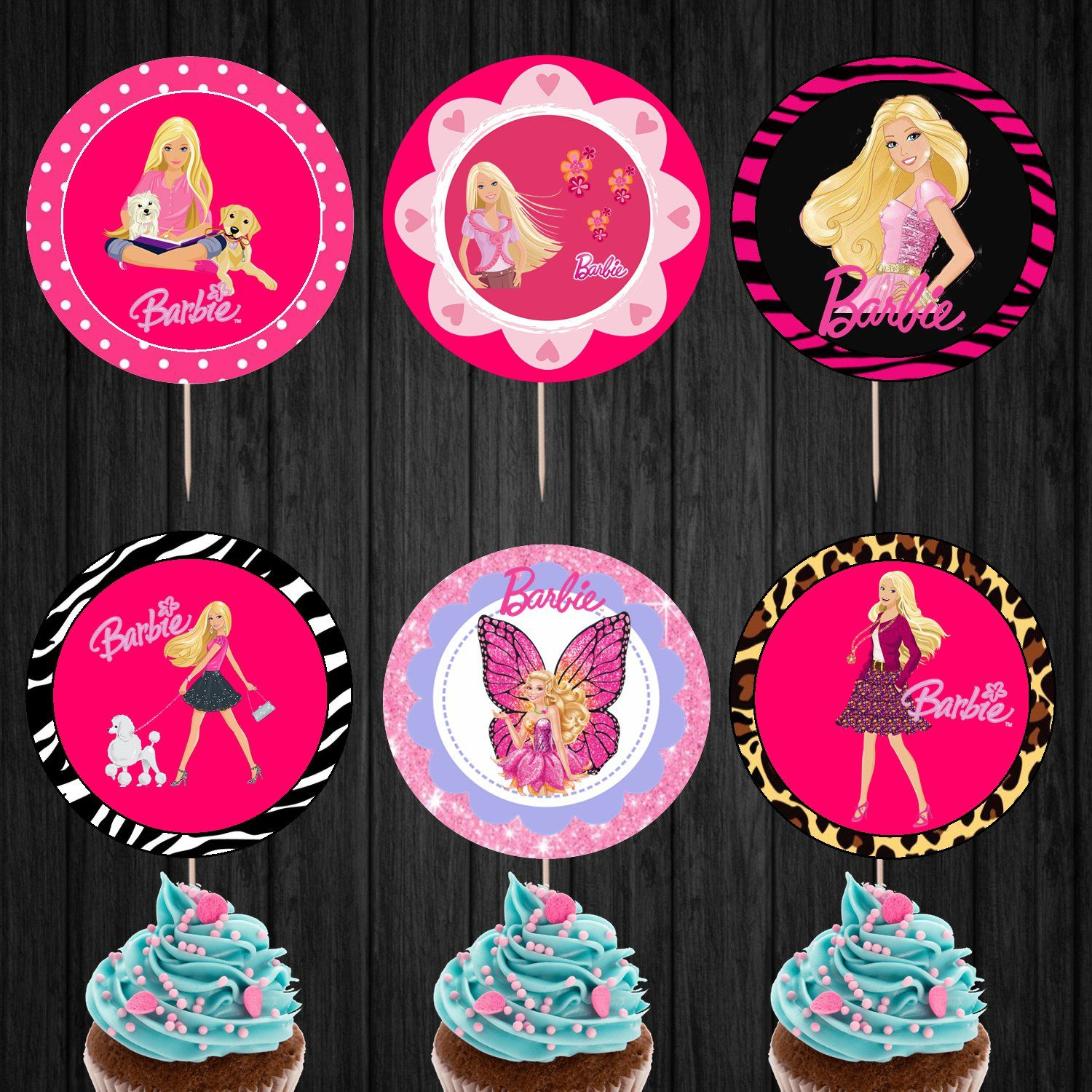 Barbie+Assorted+Cupcake+Toppers+Printable+Digital+Instant+Download for Free Printable Barbie Cupcake Toppers