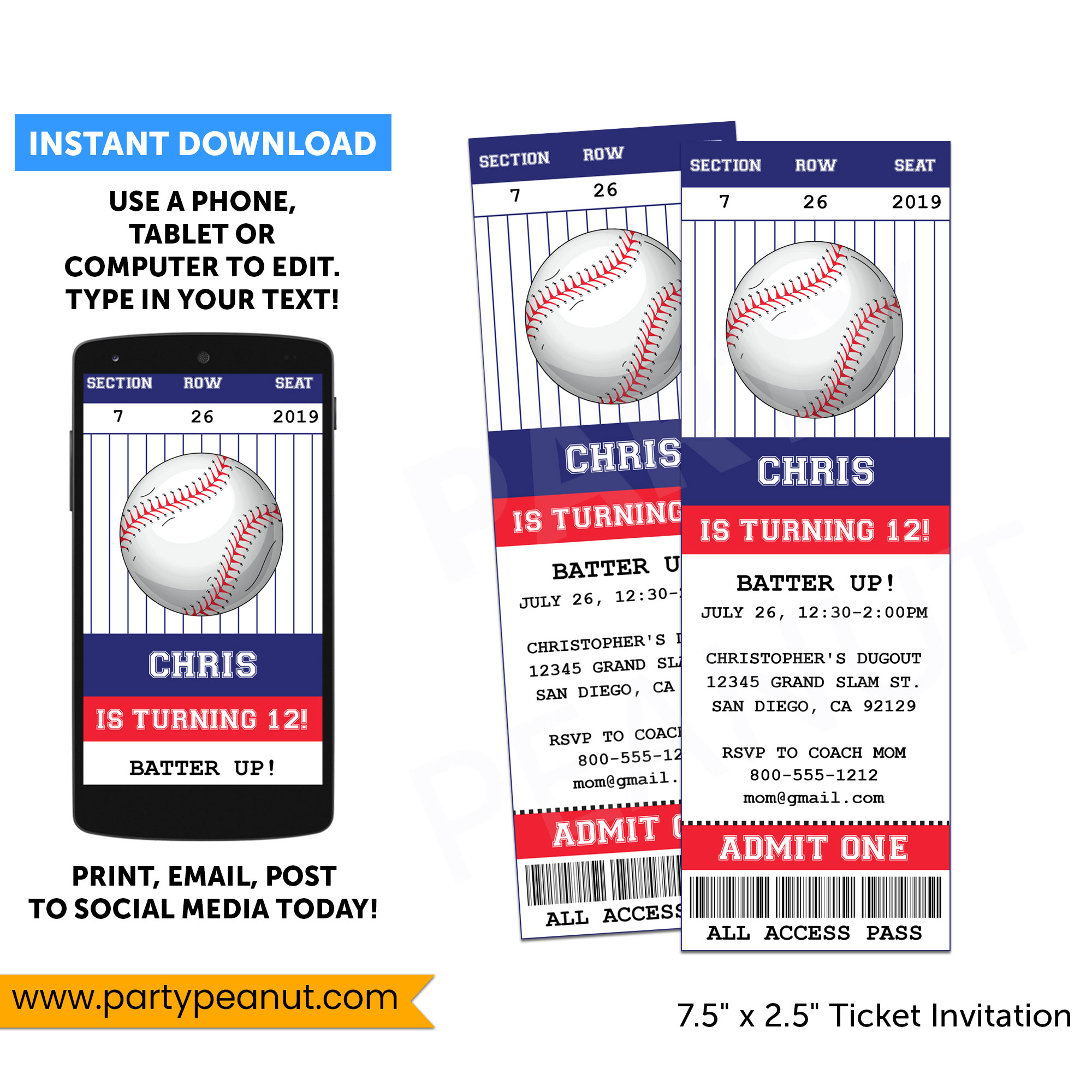 Baseball Ticket Invitation Party Printables - Party Peanut within Free Printable Baseball Ticket Birthday Invitations