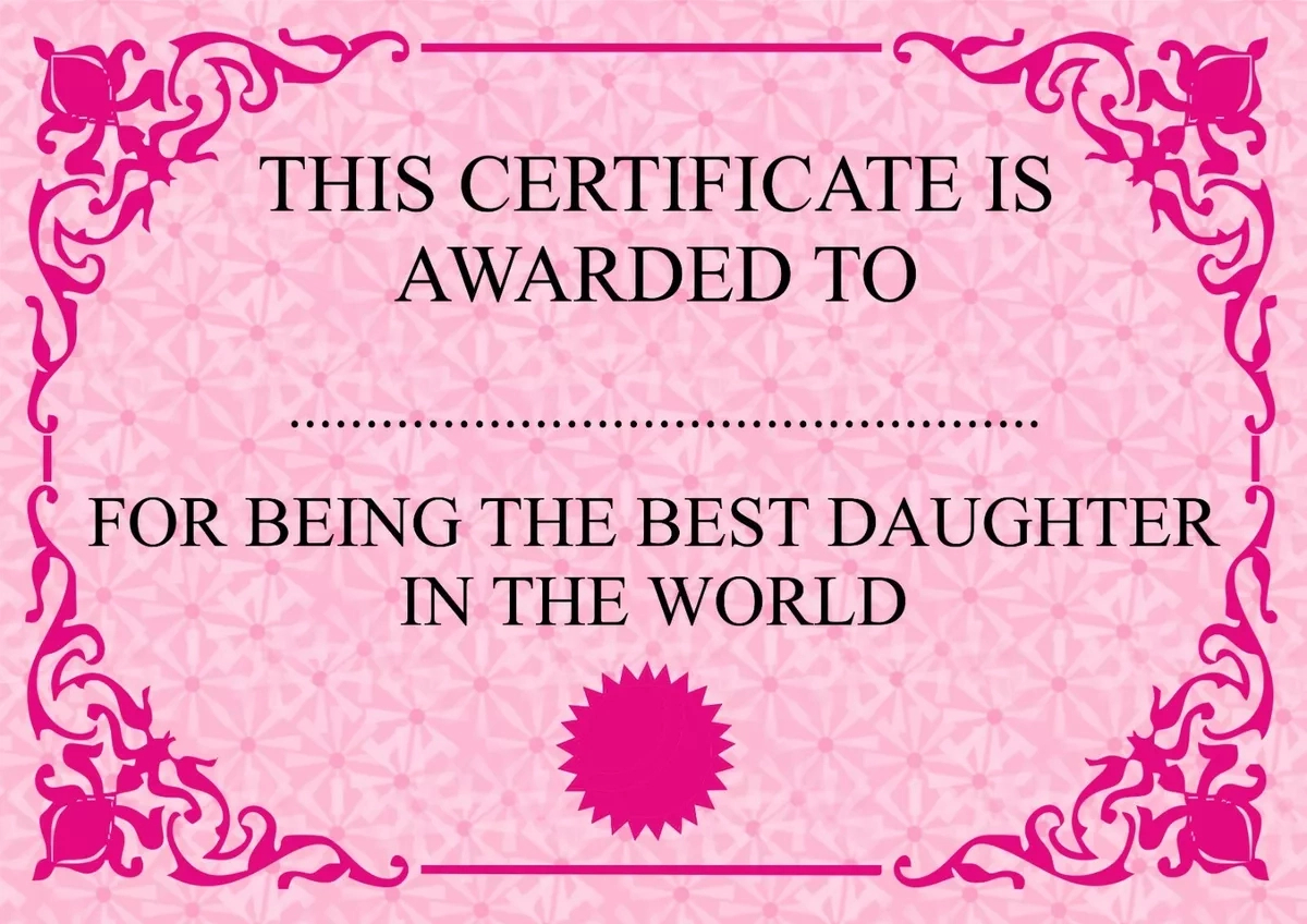 Best Daughter In The World Certificate Pink New Free Post for Free Printable Best Daughter Certificate