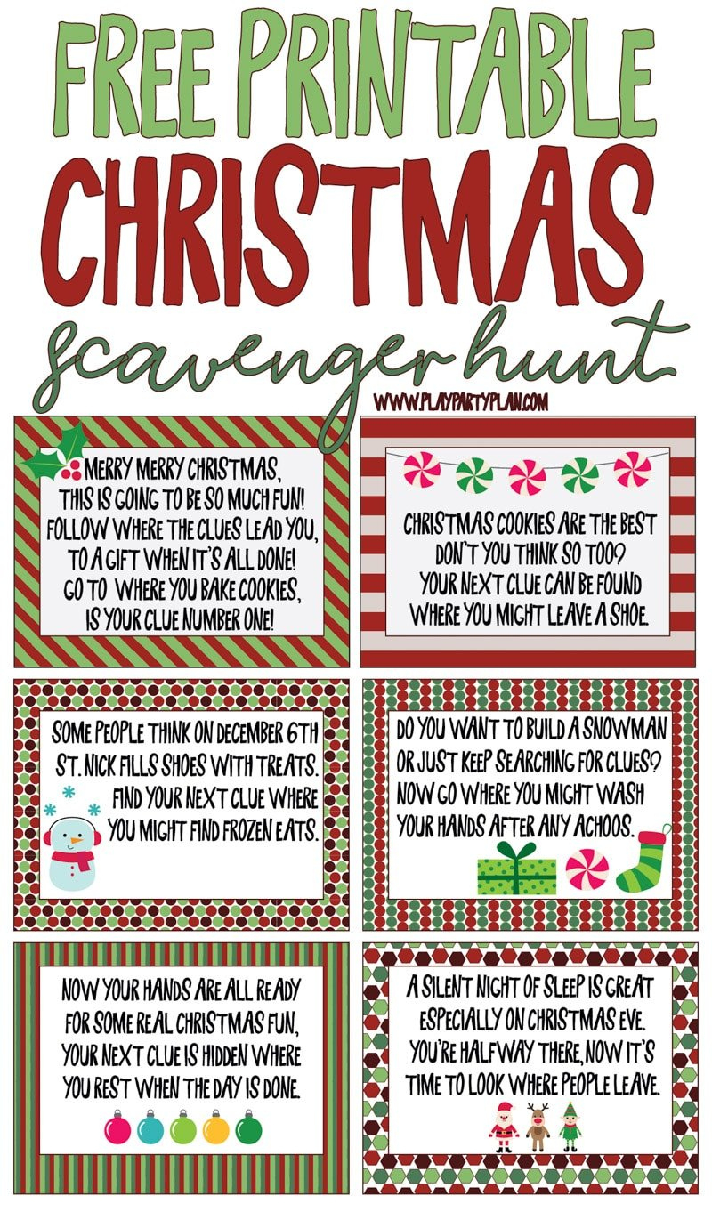 Best Ever Christmas Scavenger Hunt - Play Party Plan throughout Free Printable Christmas Treasure Hunt Clues