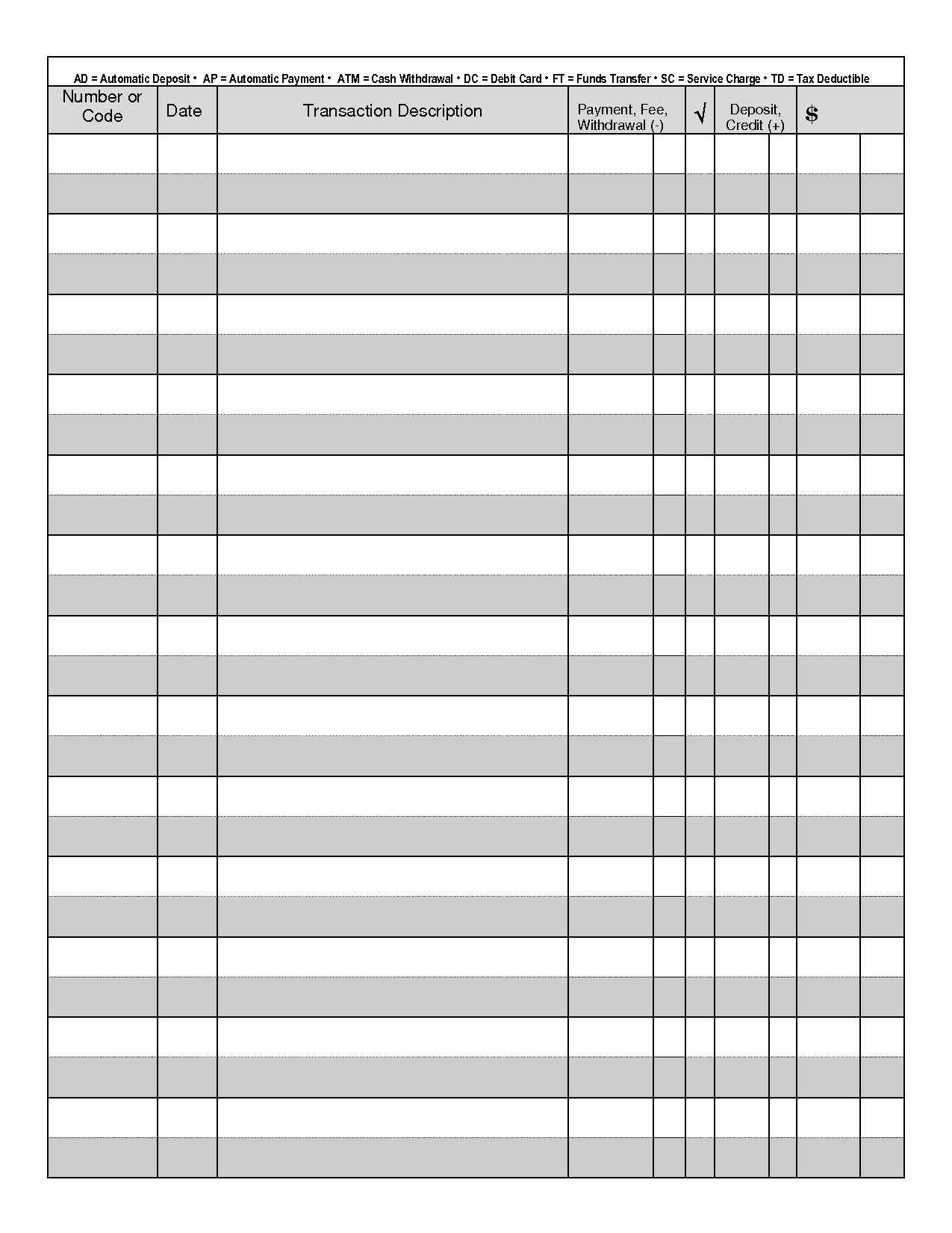 Blank Check Register | Printable Check Register, Checkbook intended for Free Printable Check Register Templates