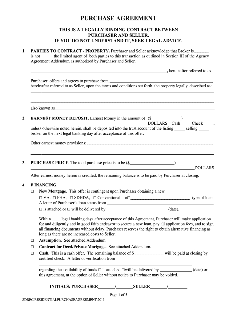 Blank Purchase Agreement Form Pdf - Fill Online, Printable throughout Free Printable Purchase Agreement Template