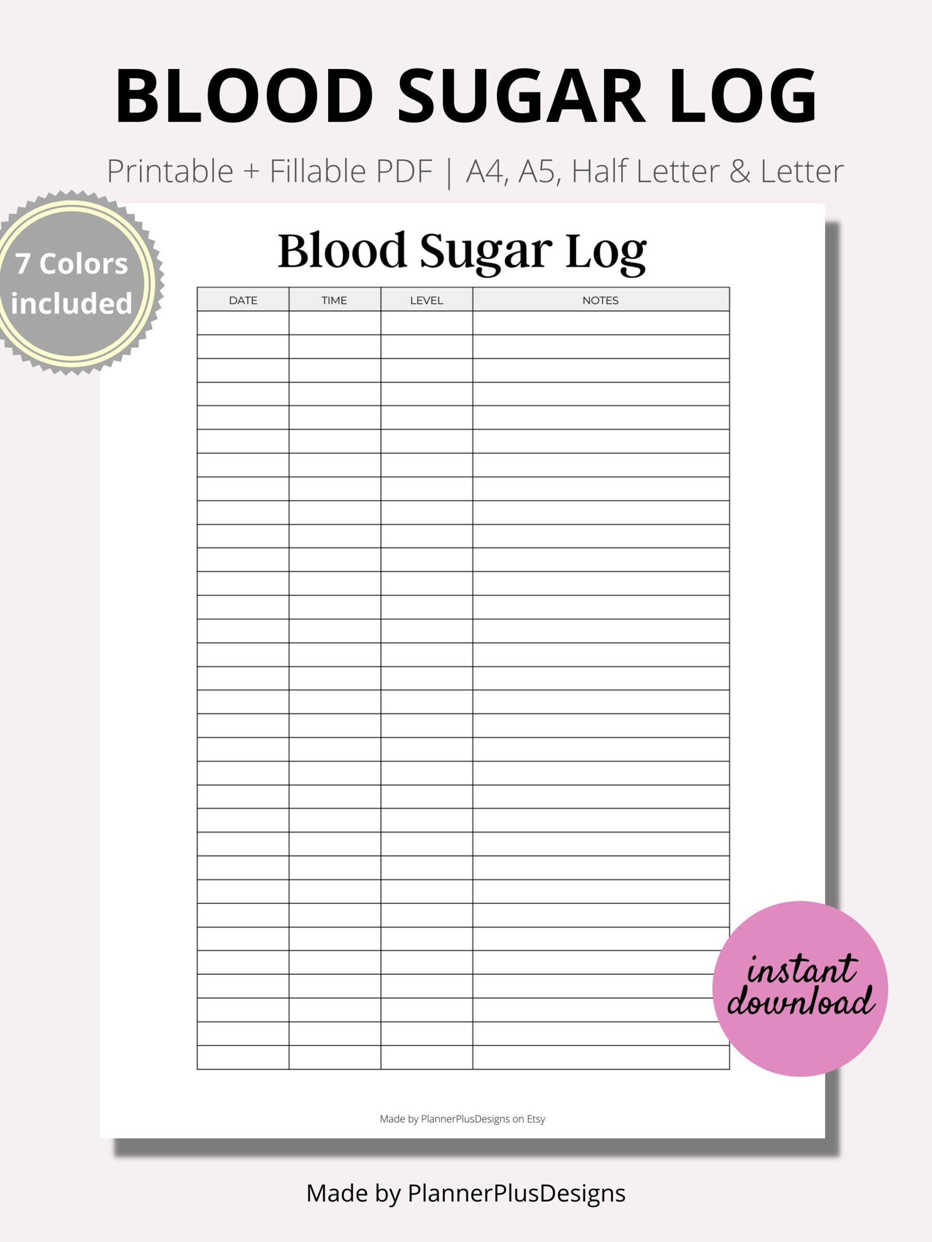 Blood Sugar Log Printable, Blood Sugar Tracker, Blood Glucose inside Free Printable Blood Sugar Log Sheet