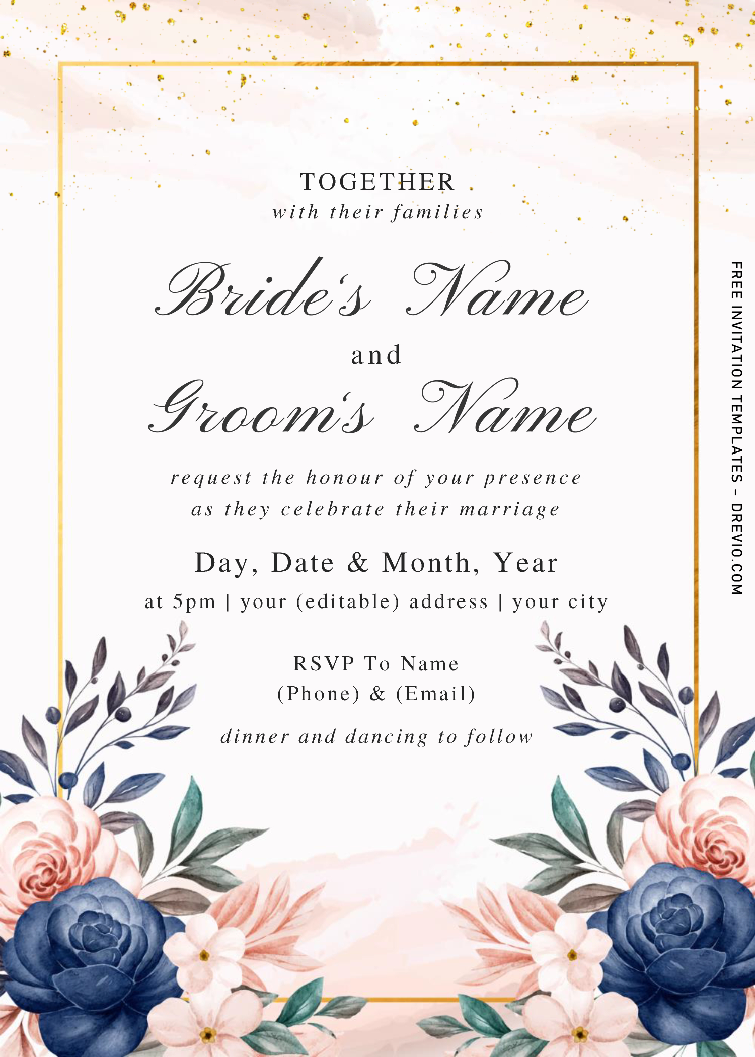 Blue Rose Invitation Templates – Editable With Ms Word | Free with regard to Free Printable Wedding Invitation Templates For Microsoft Word