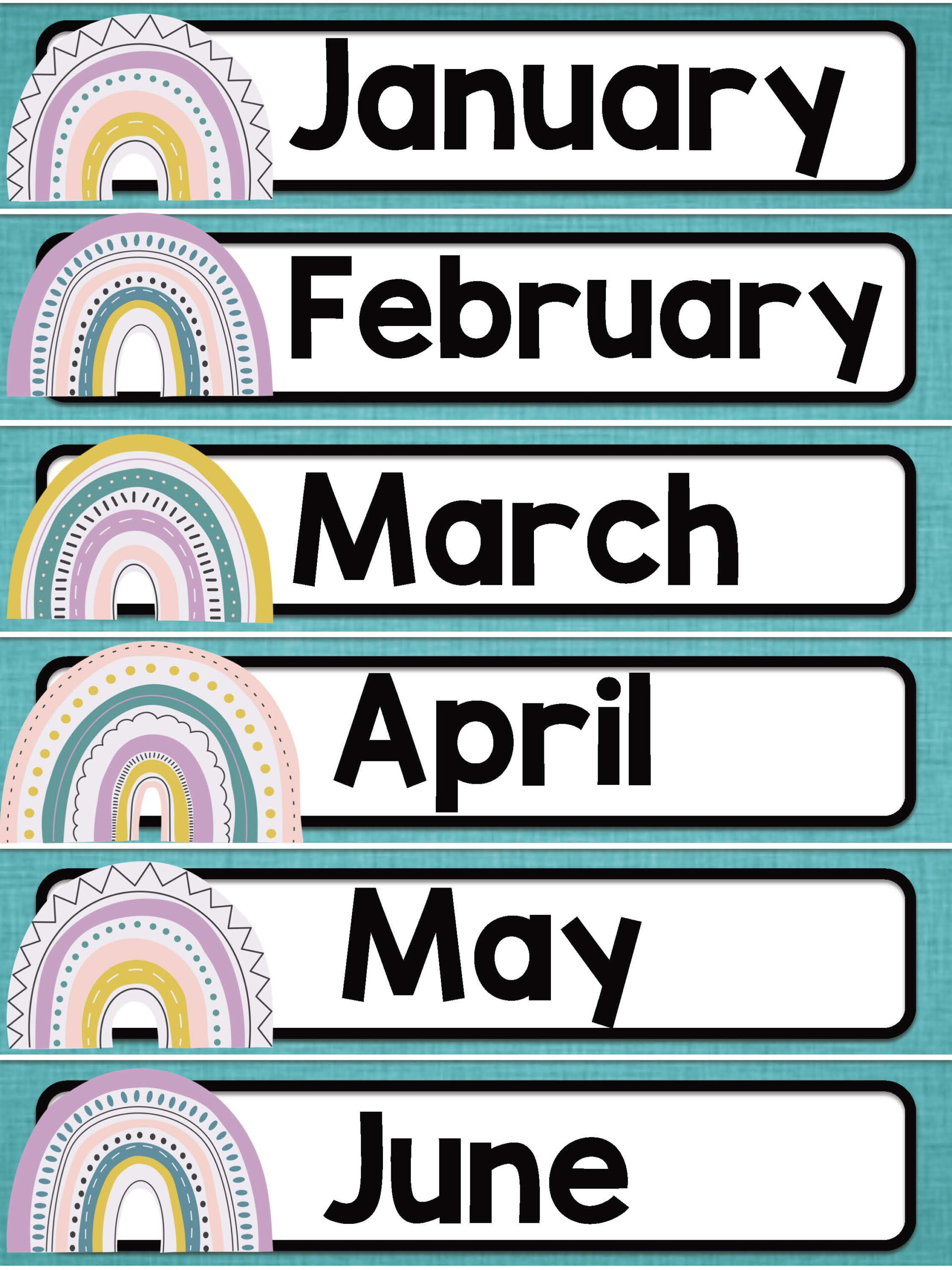 Boho Rainbow Months Of The Year Classroom Labels inside Free Printable Months Of The Year Labels