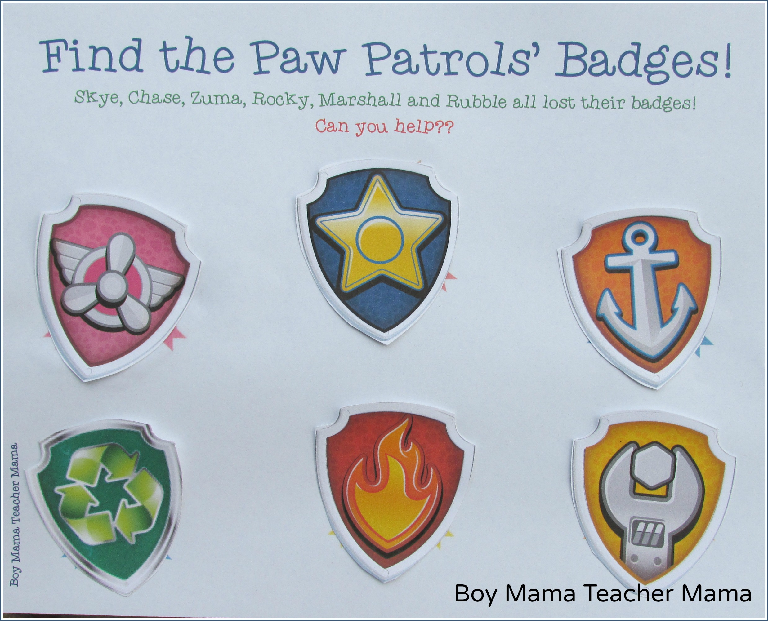 Boy Mama: Free Paw Patrol Find The Badge Printable Game - Boy Mama for Free Printable Badges