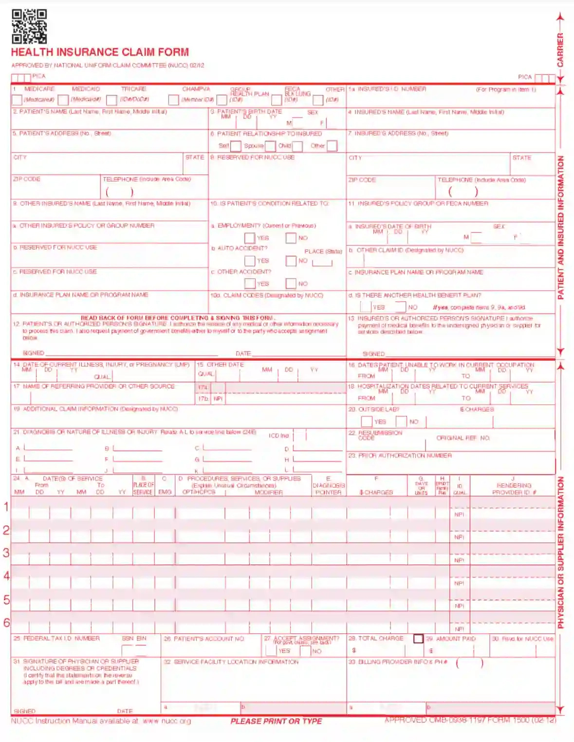 Brenda&amp;#039;S Portfolio Cms-1500 (02-12) Form, 56% Off regarding Free Printable CMS 1500 Form 02-12